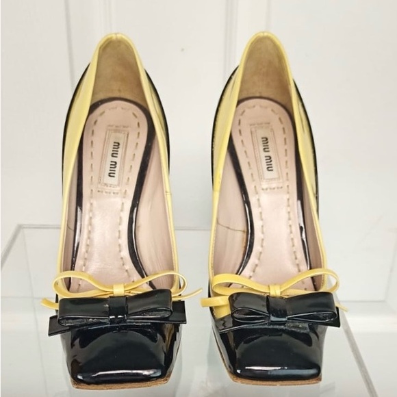 Miu Miu patent leather black beige bows stiletto shoes 36 - Picture 2 of 4
